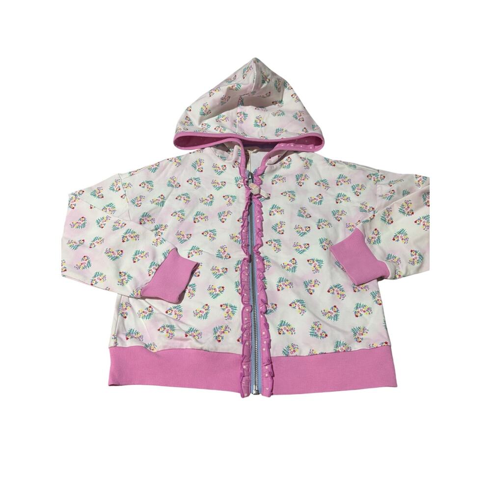 Matilda Jane 8 floral ruffled hooded full front zip lightweight jacket nwot